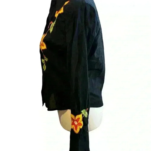 Razzle Dazzle Shirt Long Sleeve Floral Embroidered Button Up Black Womens Medium - Picture 3 of 6